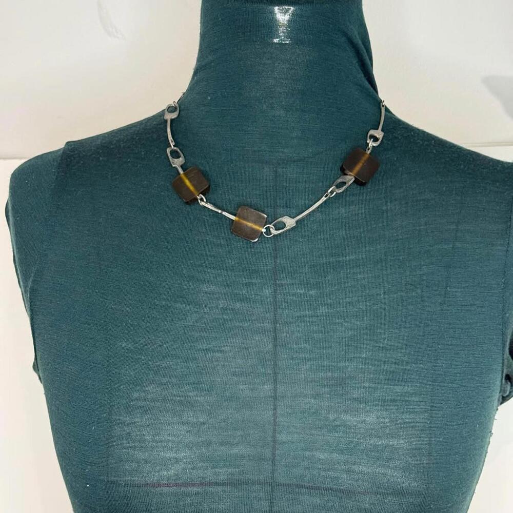 Anne Marie Chagnon‎ Modernist Sculptural Necklace Pewter